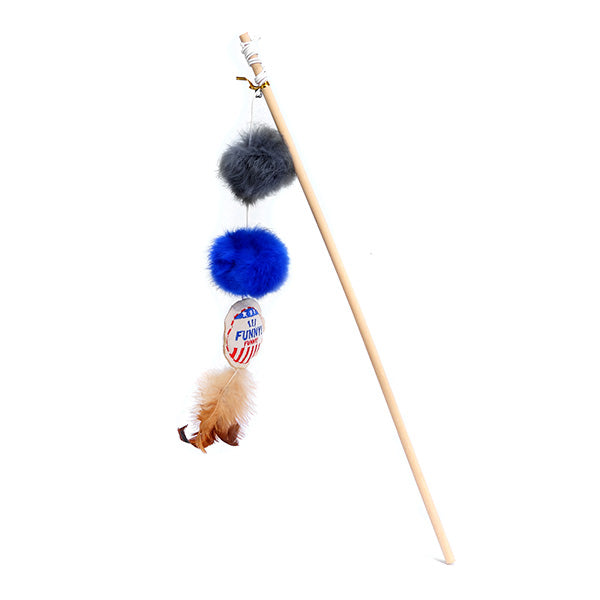 CAT TOY - STICK 2 BALLS WITH FEATHERS 